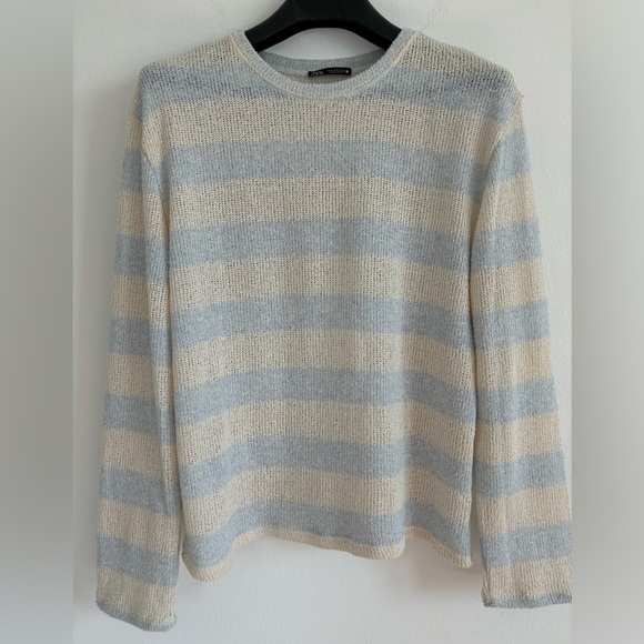Zara Sweaters - Zara Lightweight Blue and White Striped Summer Sweater Size Medium